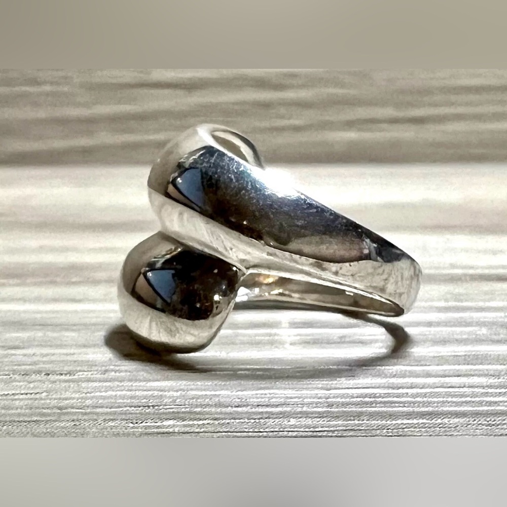 Vintage Designer MWS Sterling Silver Modernist Double Wave Wrap Ring, Size 5.5 - Picture 3 of 10